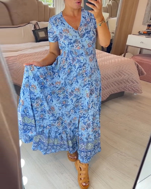(💃Hot Sale - 45% OFF🔥)Floral print v-neck dress